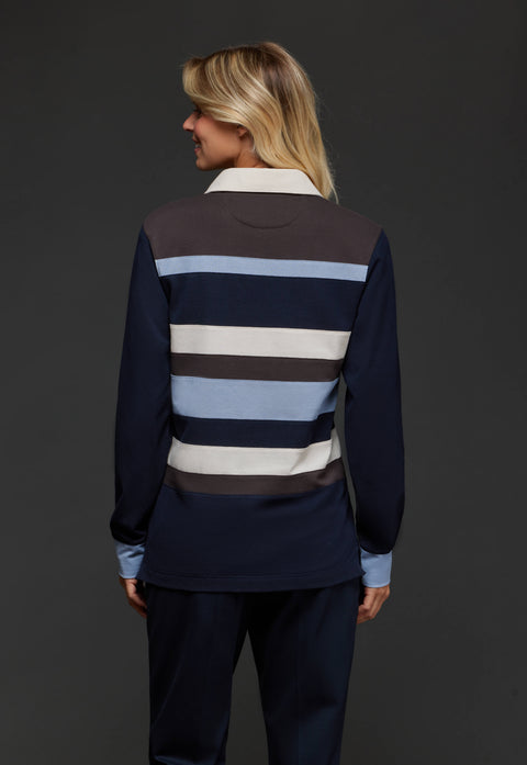 Maillot en coton rayé bleu et marron coupé cousu upcyclé Pap'Atelier - Image 3