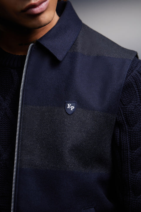 Gilet sans manches à rayures marine et grises et col marine upcyclé Pap'Atelier - Image 3