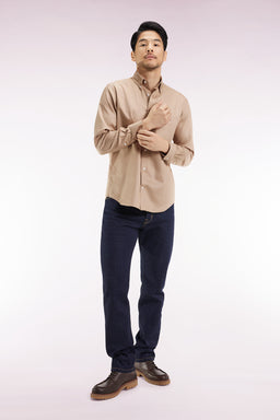 Beige piqué cotton shirt, straight cut - Image 3
