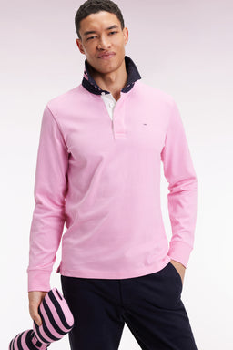 Long-sleeved jersey in pink under striped collar