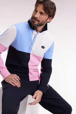 Long-sleeved jersey in thick colorblock cotton jersey, straight cut
