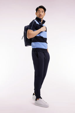 Blue cotton short-sleeved polo shirt with cotton piqué ring - Image 3