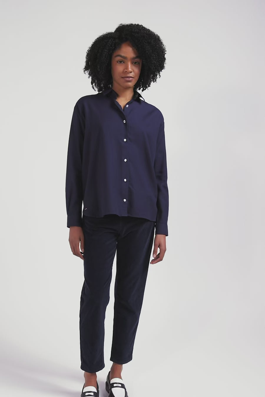 Chemise en coton et cachemire indigo coupe Oversized