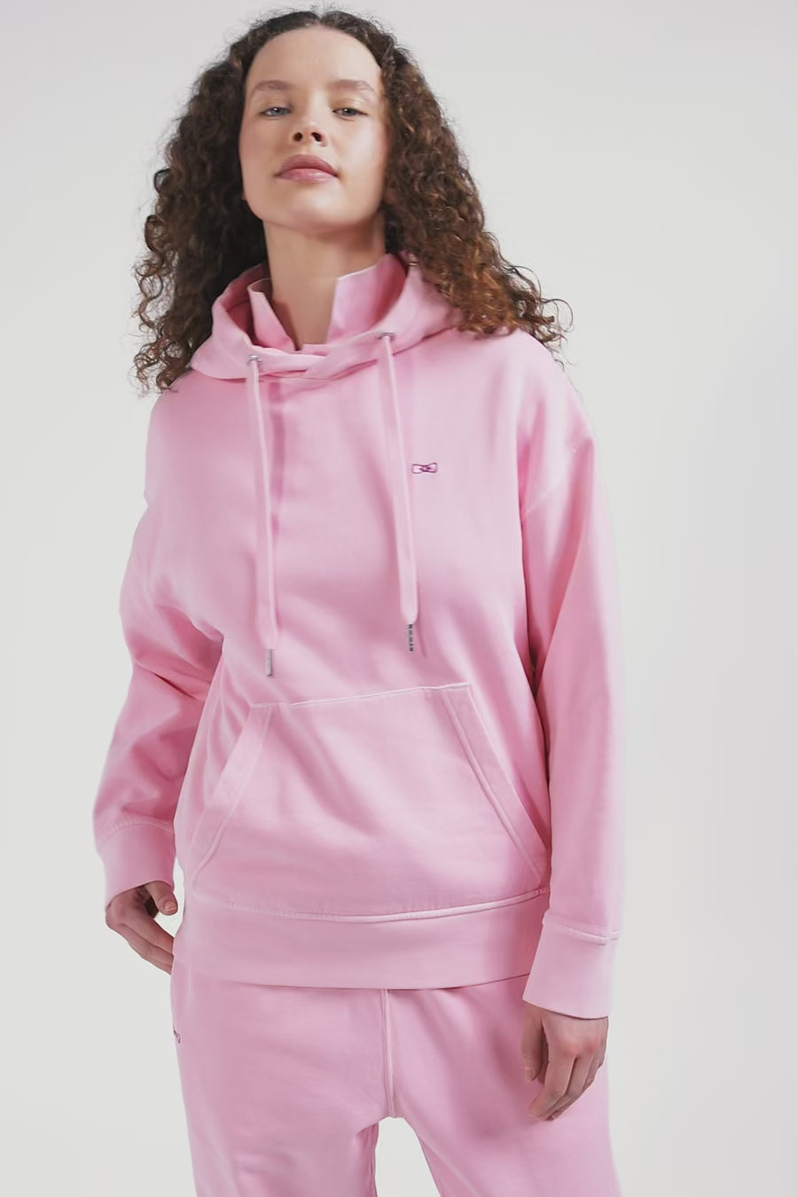 Oversize pink unisex dyed cotton fleece hoodie