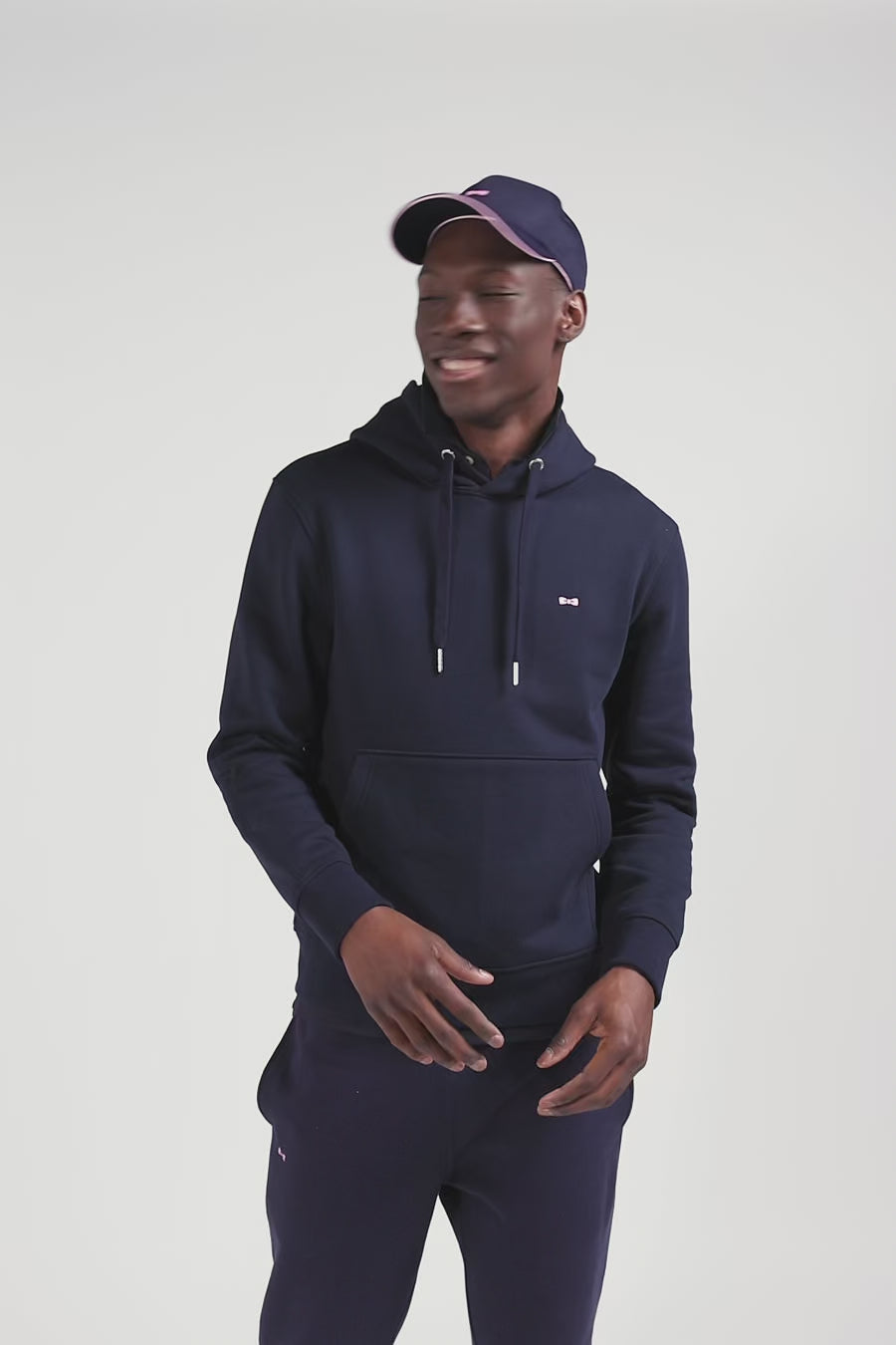 Regular navy blue brushed cotton fleece hoodie