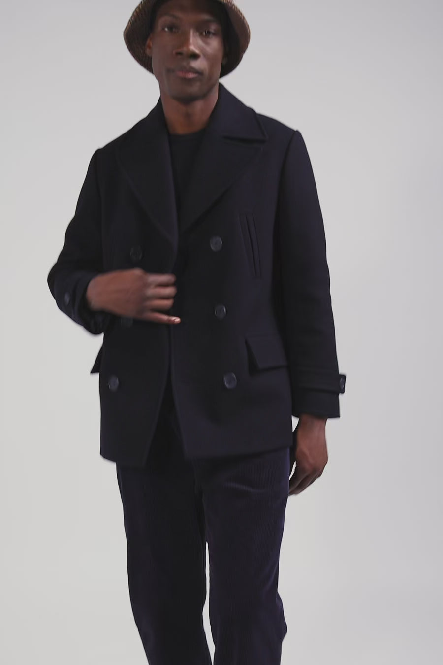 Navy blue wool blend pea coat