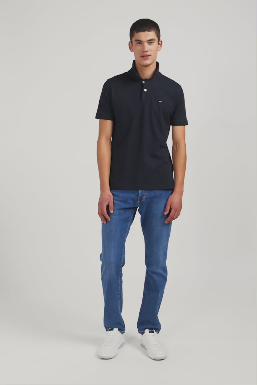 Black stretch pima cotton polo