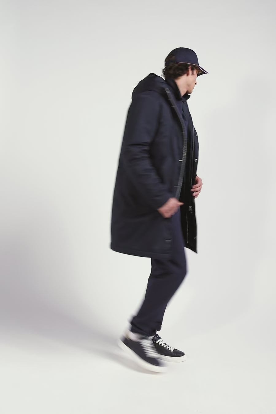 Navy blue 2-in-1 nylon parka and down jacket