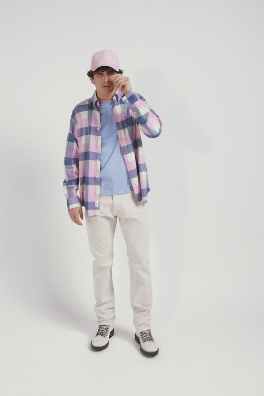 Regular pink checked cotton shirt