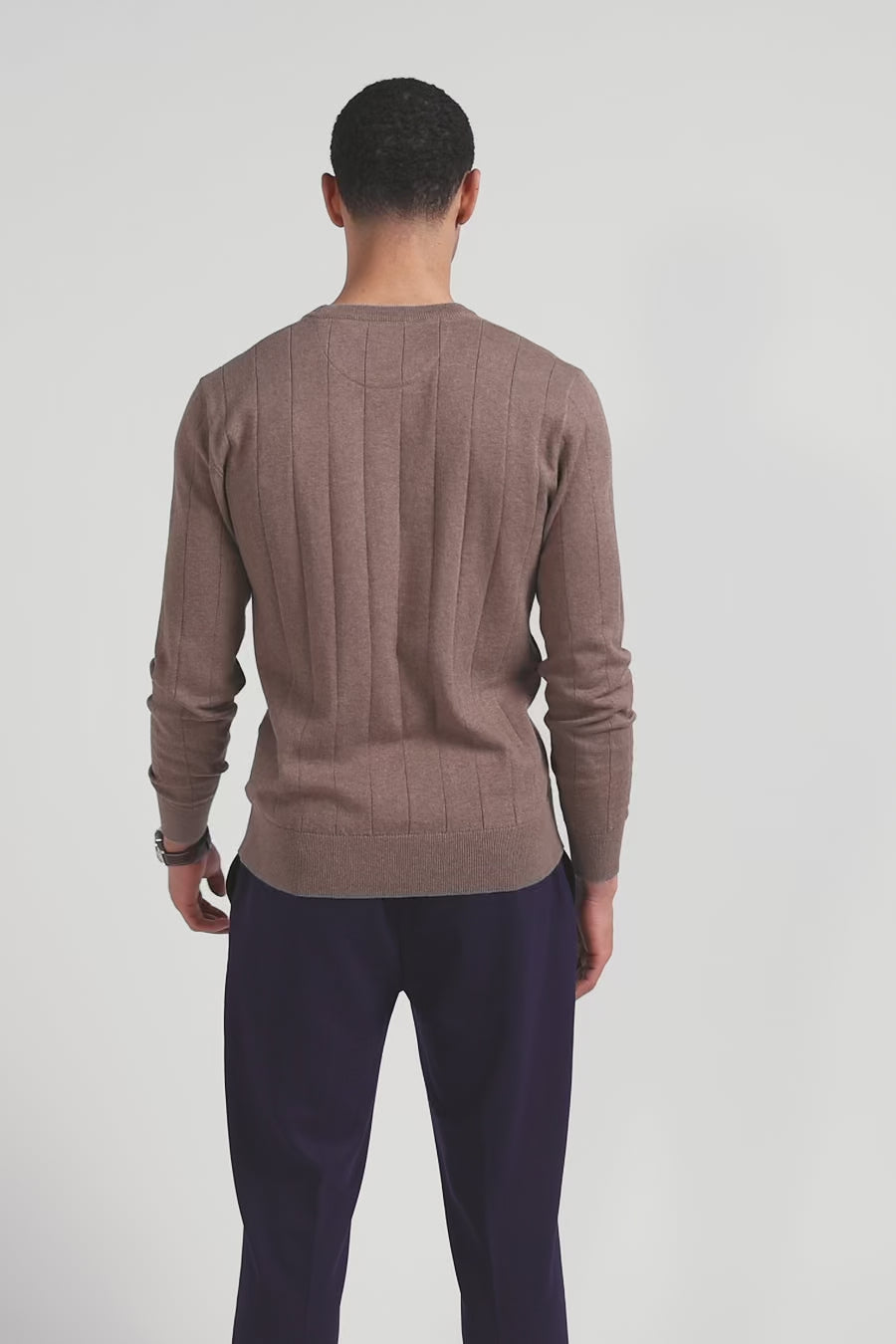 Regular brown cotton and cashmere crew neck jumper