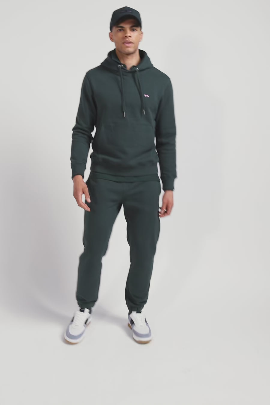 Regular green brushed cotton fleece hoodie