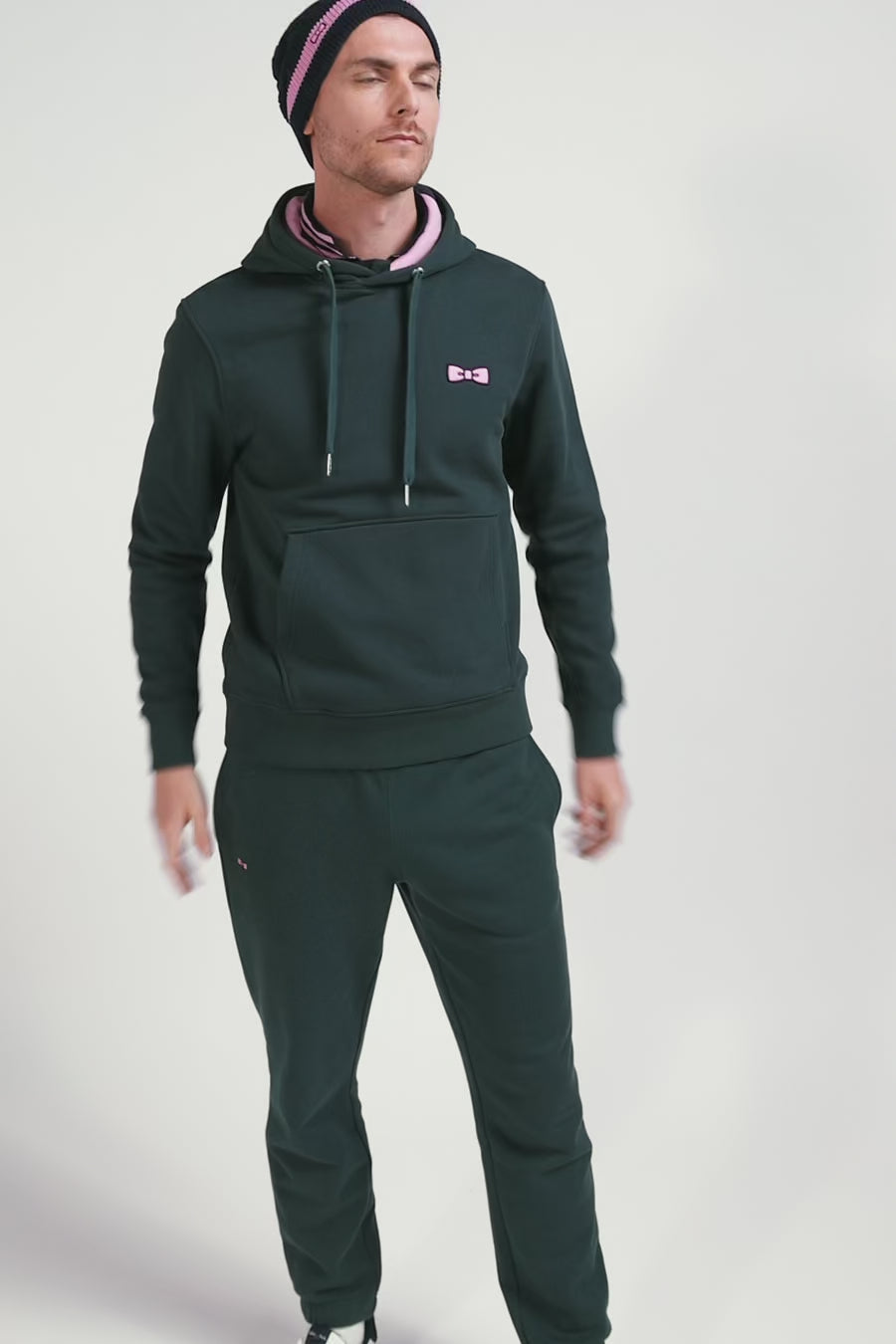 Regular green brushed cotton fleece hoodie with Eden Park embroidery