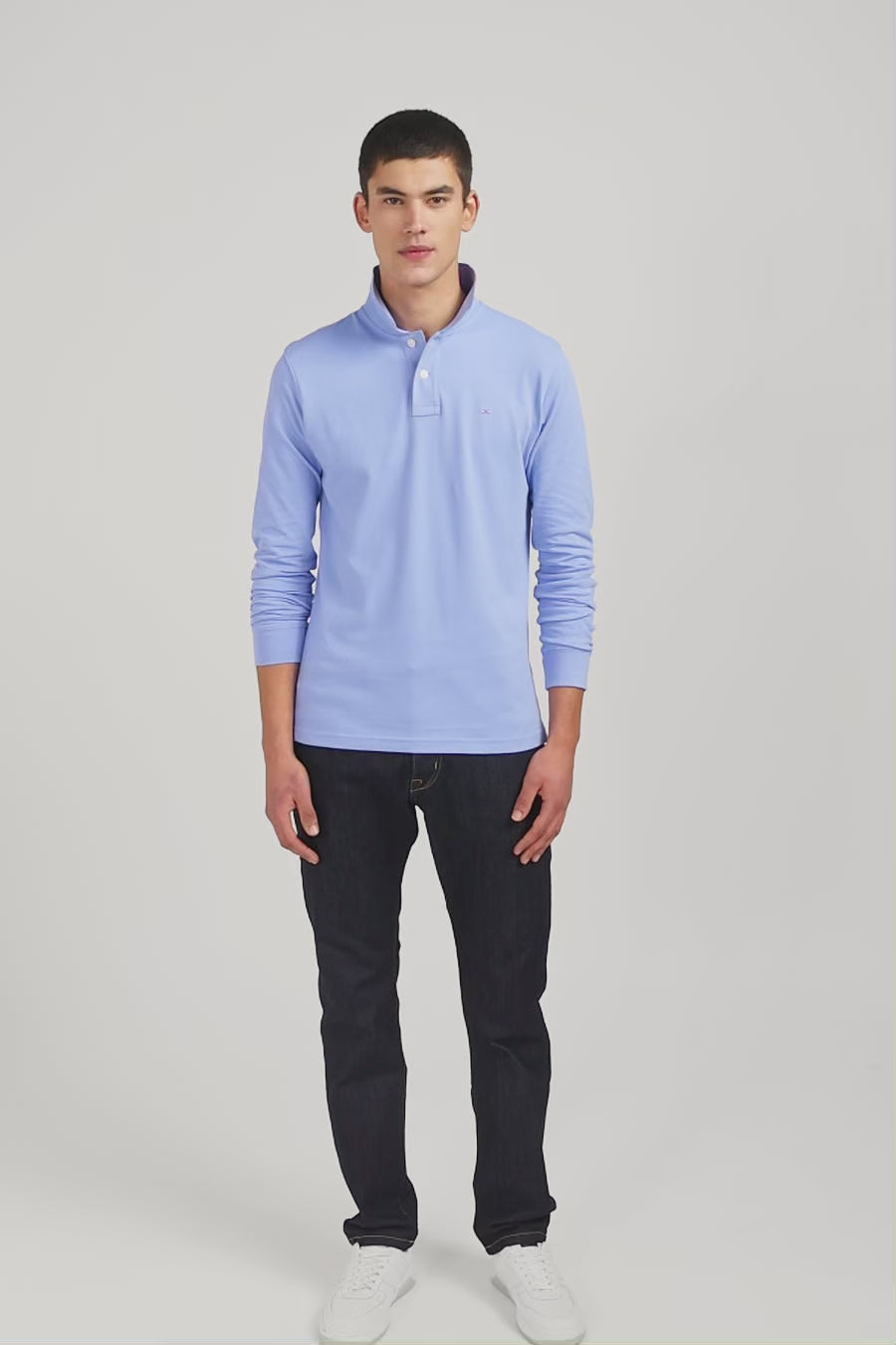 Light blue cotton polo with contrasting neck