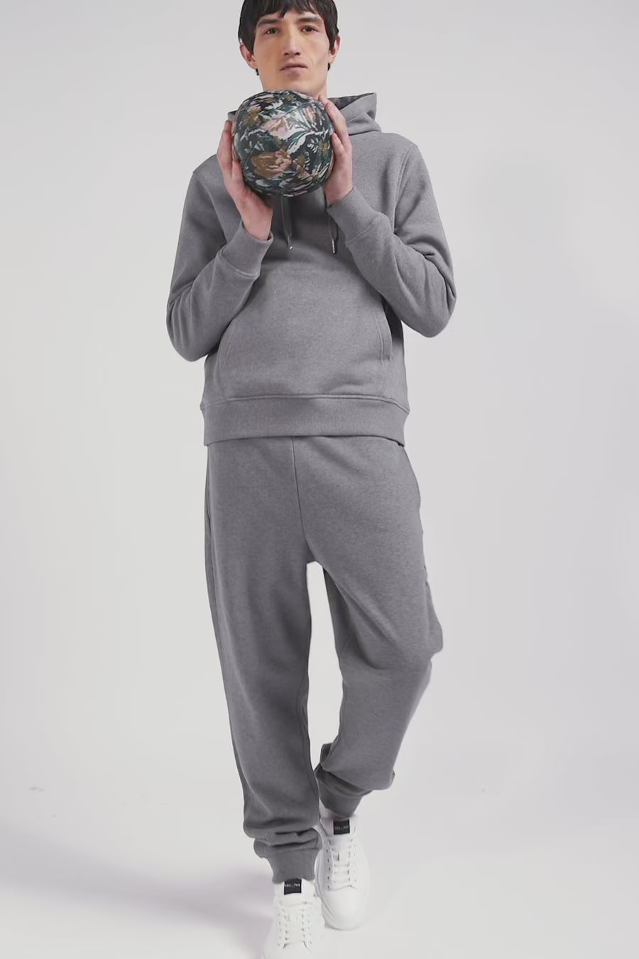 Regular grey brushed cotton fleece hoodie