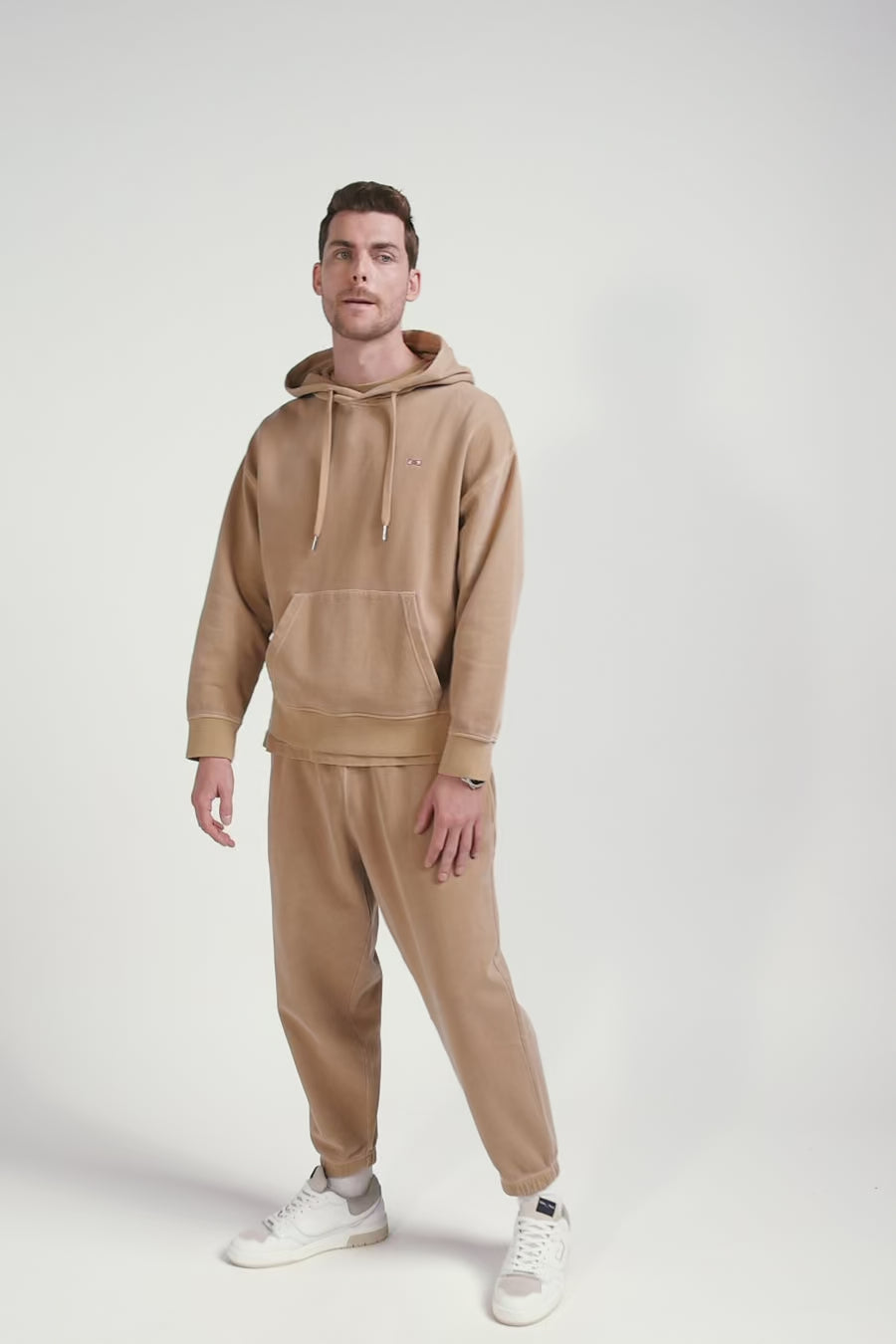 Oversize brown unisex dyed cotton fleece hoodie