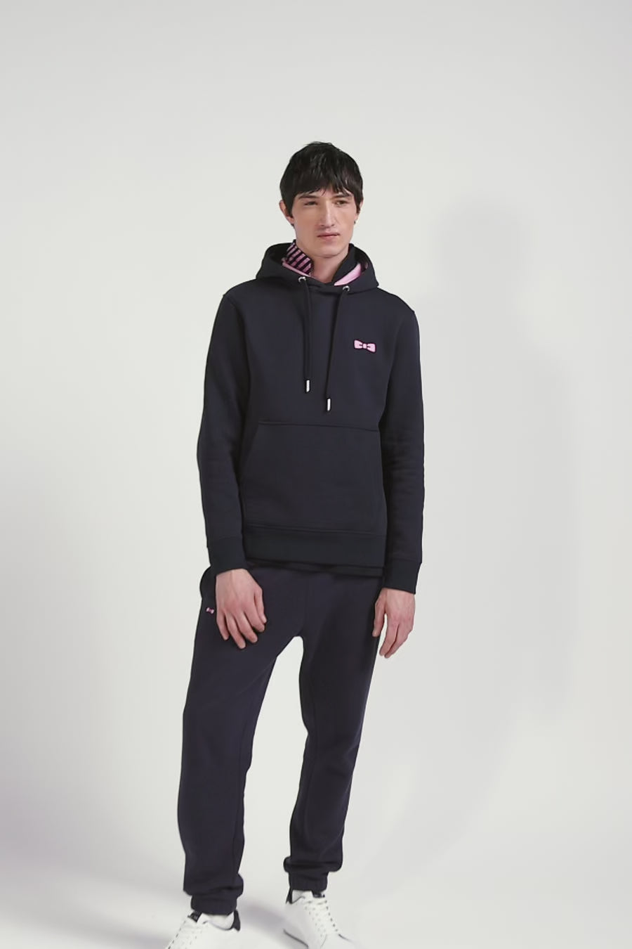 Regular navy brushed cotton fleece hoodie with Eden Park embroidery