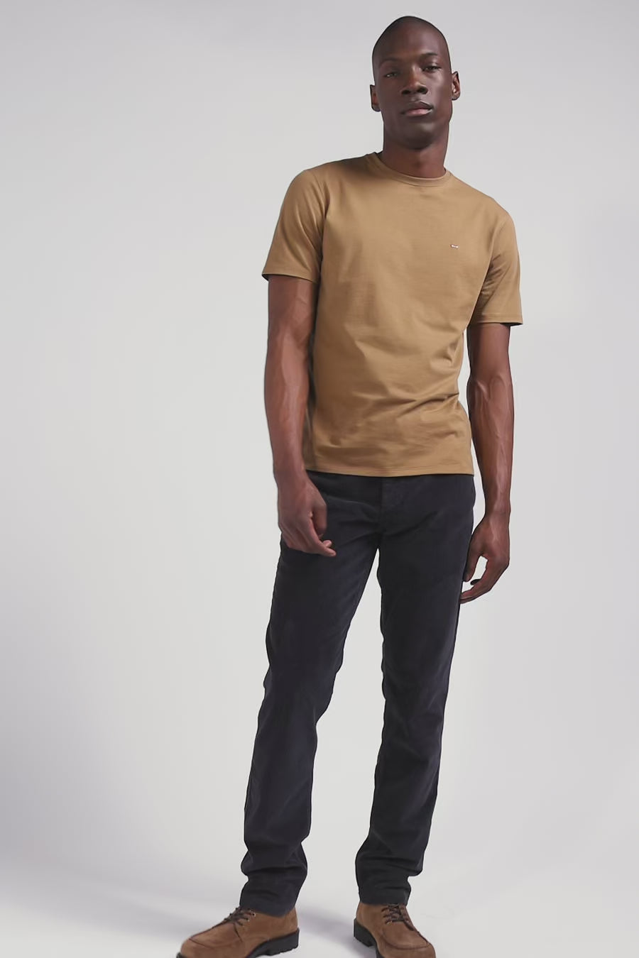 Regular camel Pima cotton short-sleeved T-shirt