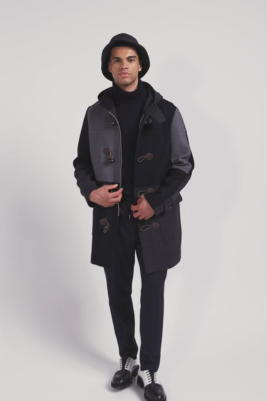 Navy blue Barbarian wool blend duffle coat