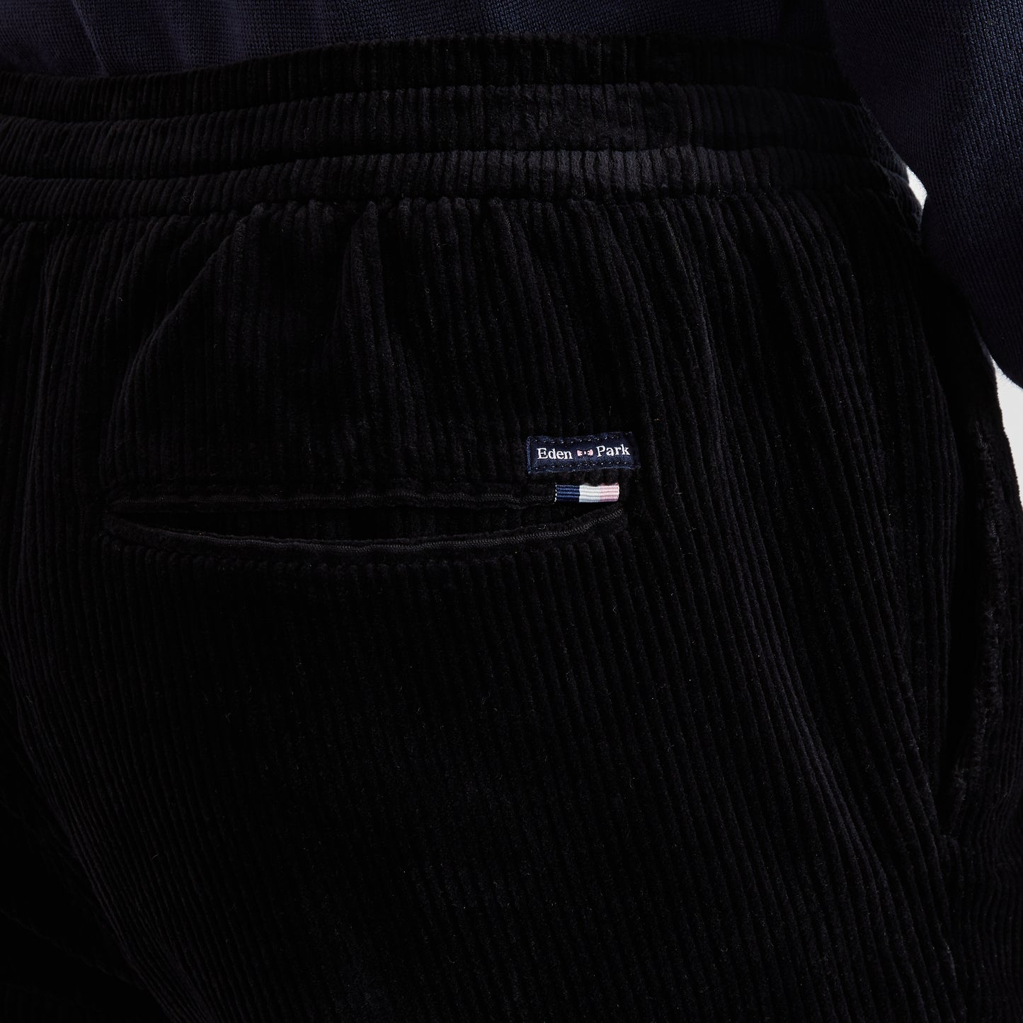 Black corduroy chinos with elasticated waist