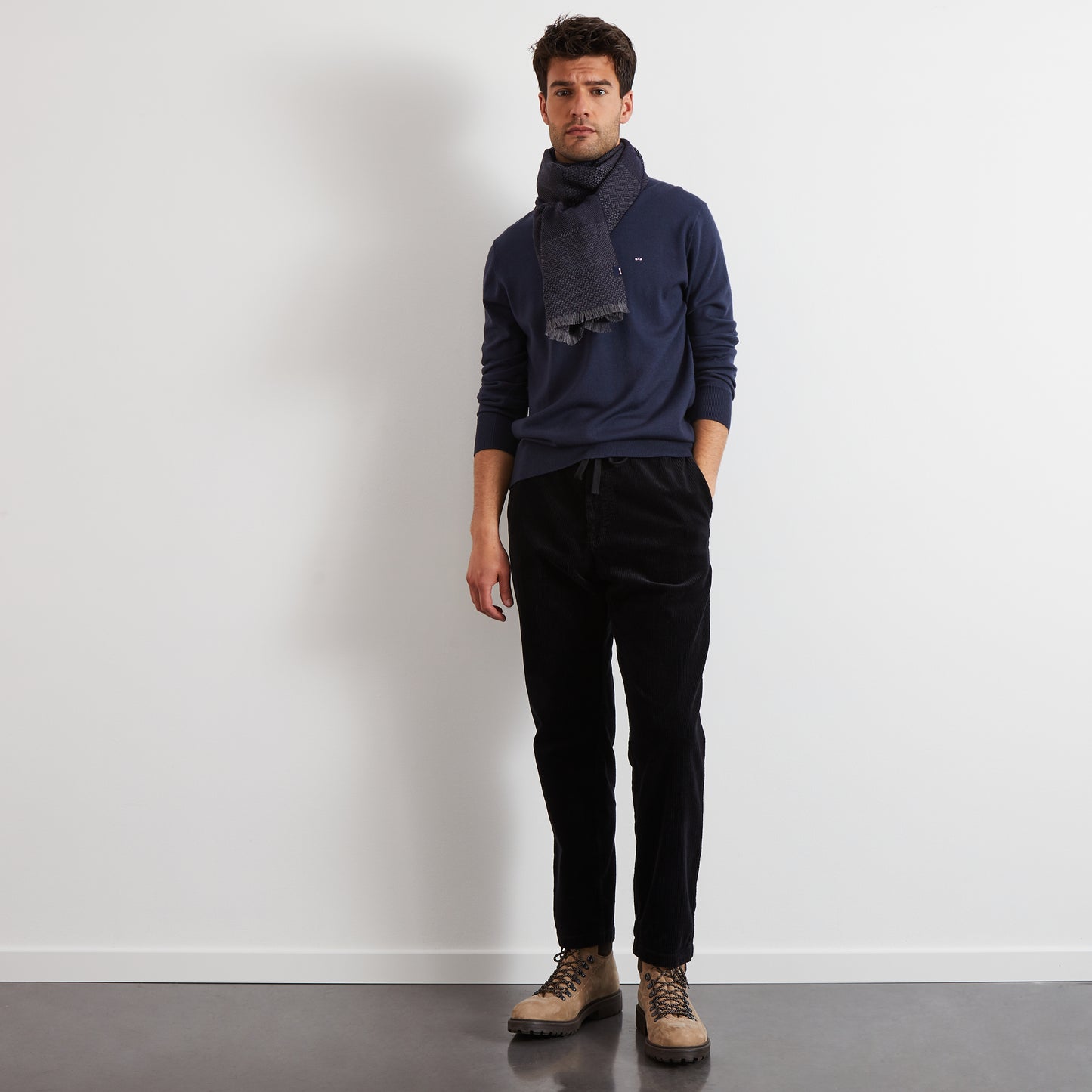 Black corduroy chinos with elasticated waist