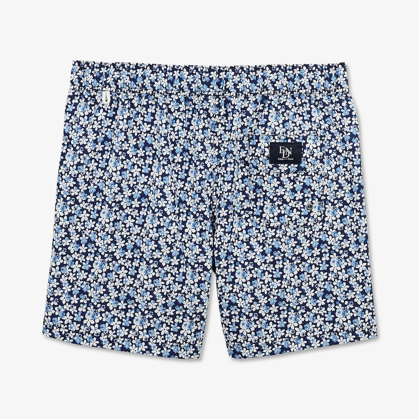 Blue swim shorts with floral pattern