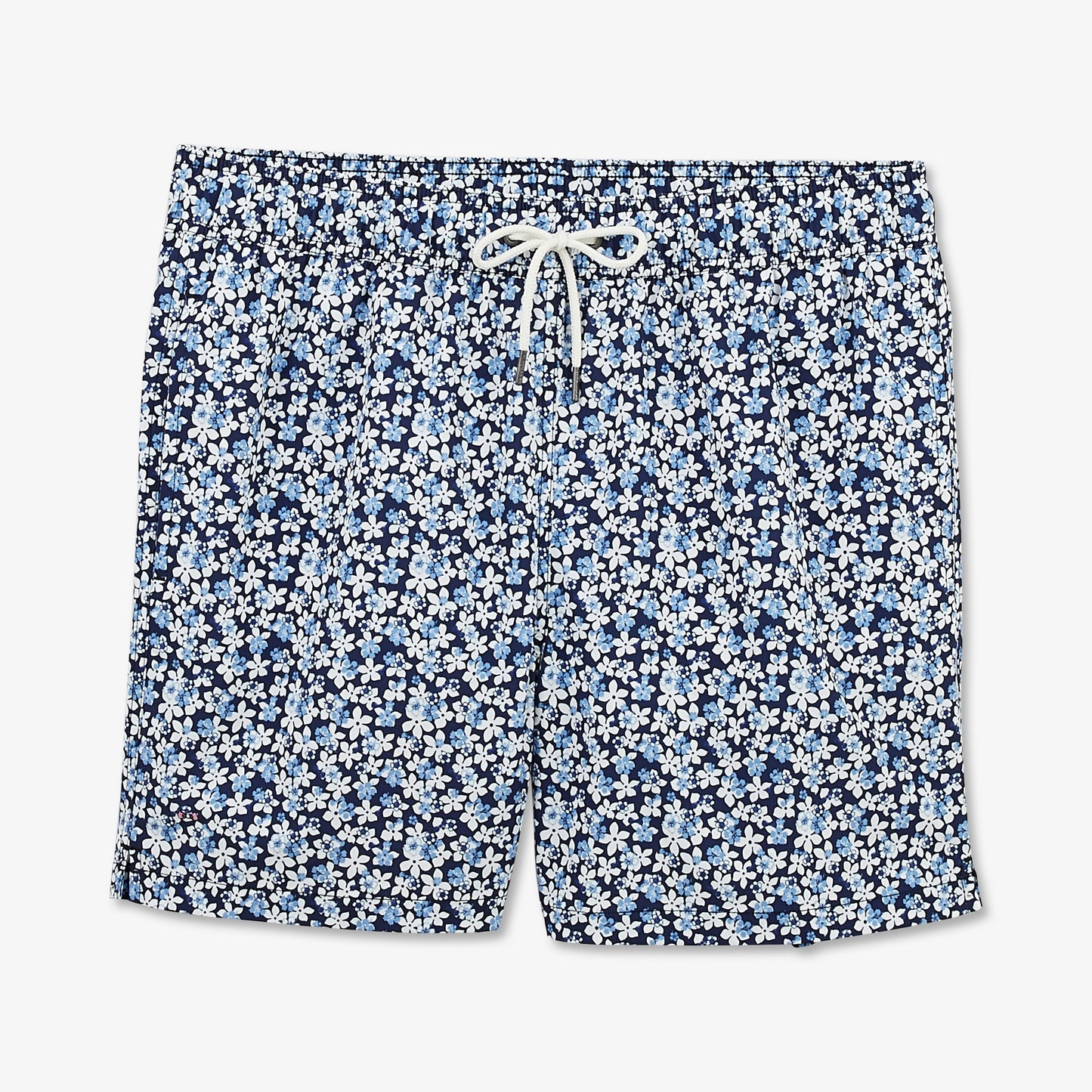 Blue swim shorts with floral pattern