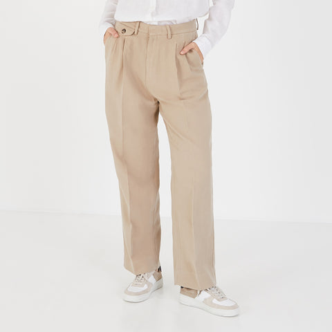 Beige carrot-fit trousers - Image 1