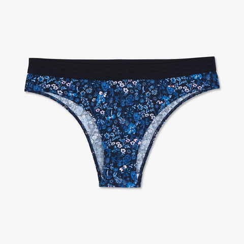 Floral print high-cut panties in dark blue - Image 1