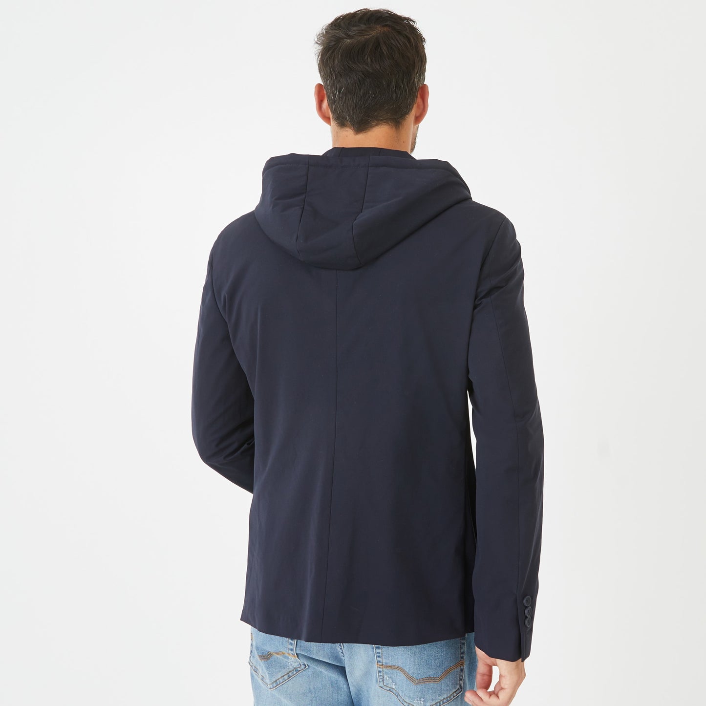 Dark blue blazer with removeable sweatshirt layer.
