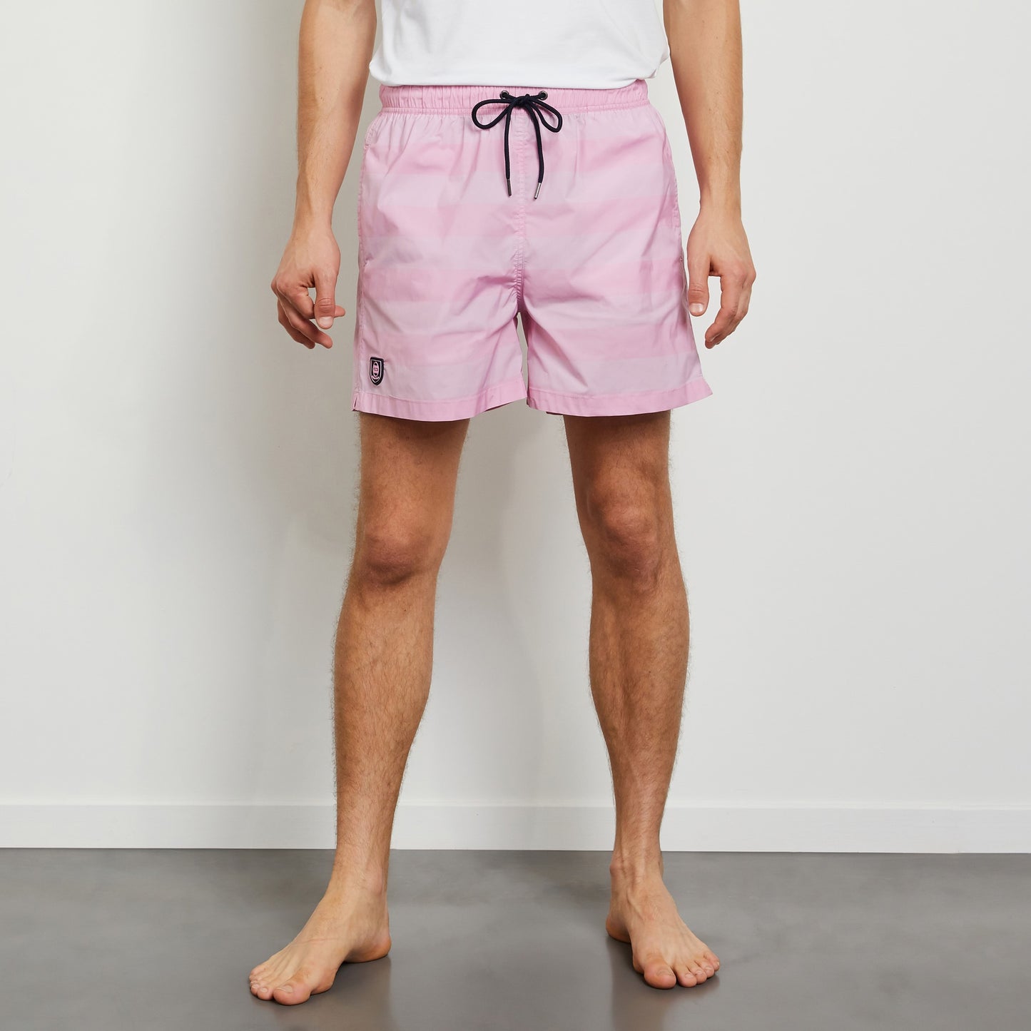 Pink striped swim shorts