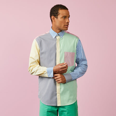 Colour-block shirt with multicolour stripes - Image 1