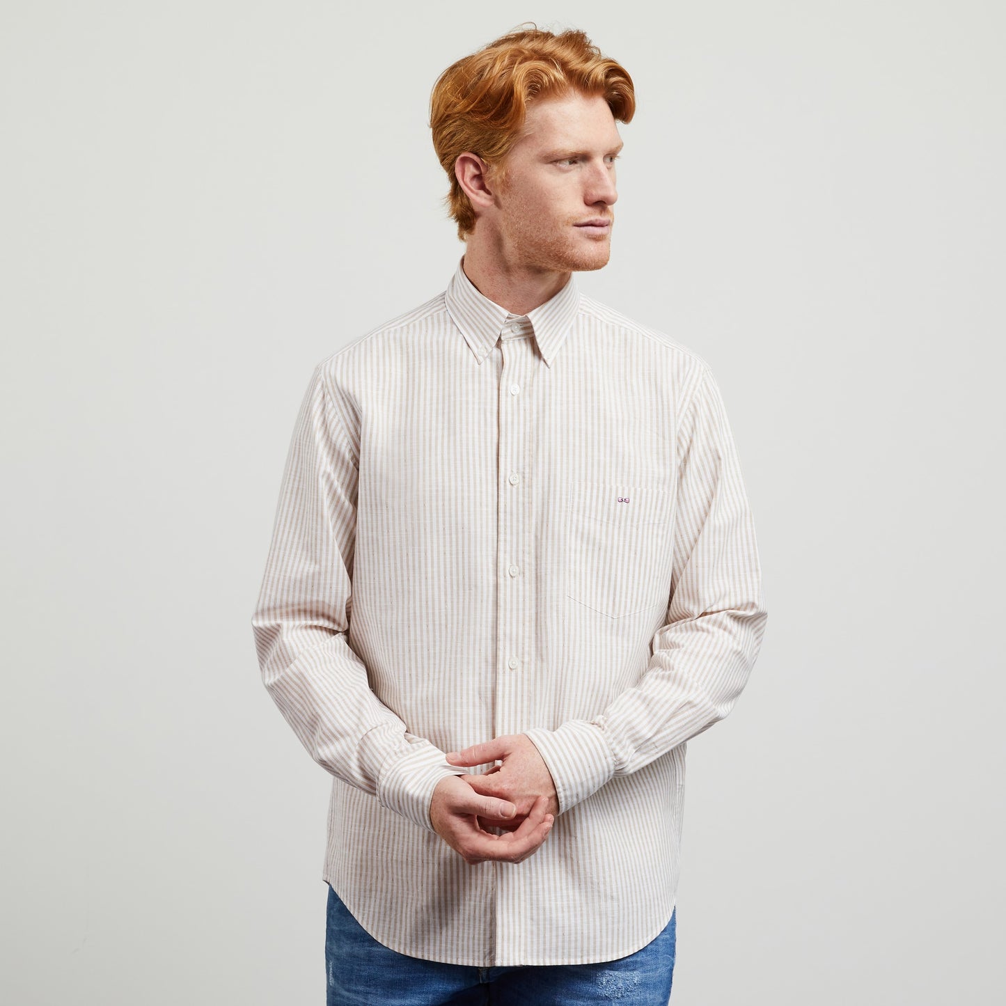 Striped beige cotton shirt