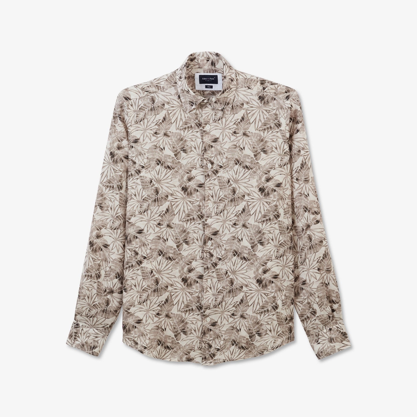 Beige linen shirt with a leaves print