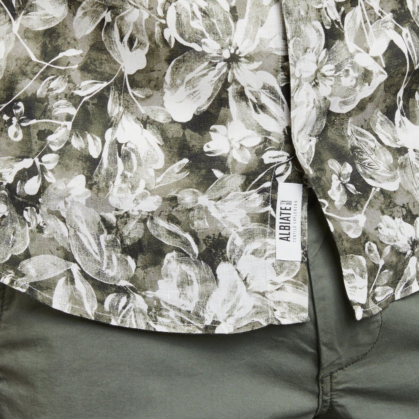 Khaki linen shirt with a floral print