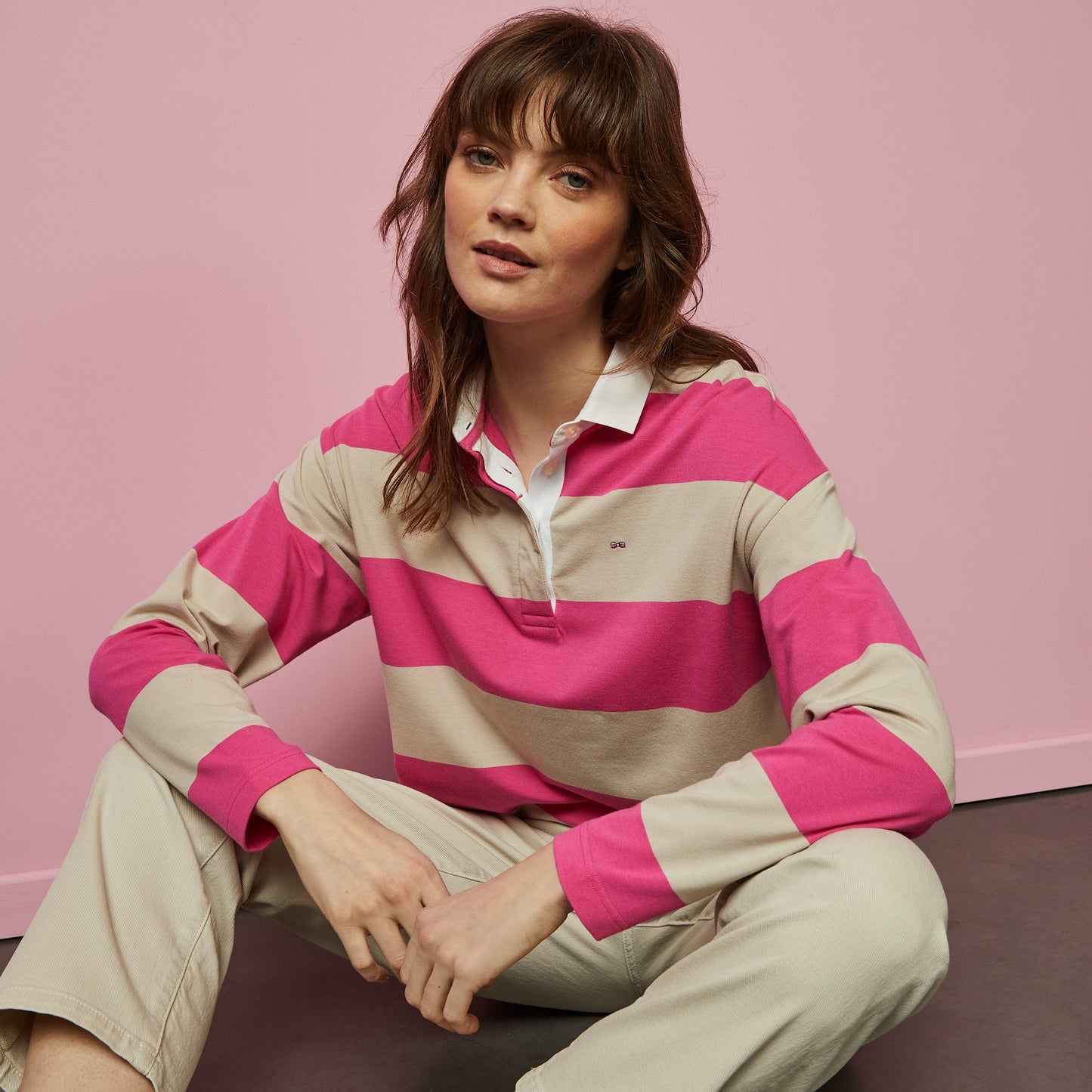Long-sleeved rugby shirt with wide stripes