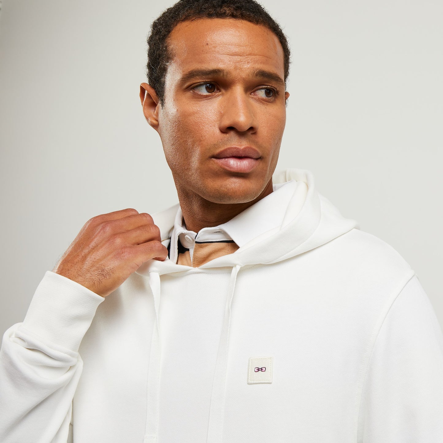 Plain white sweatshirt with hood