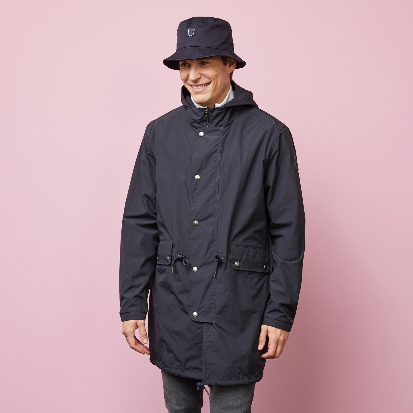 Mid-length dark blue parka