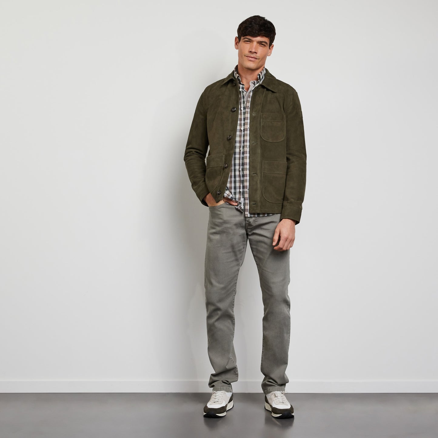Khaki suedine overshirt