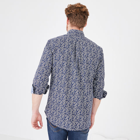 Navy blue shirt in floral cotton poplin - Image 3