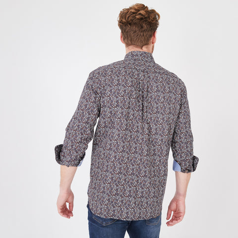 Brown shirt in floral cotton poplin - Image 3