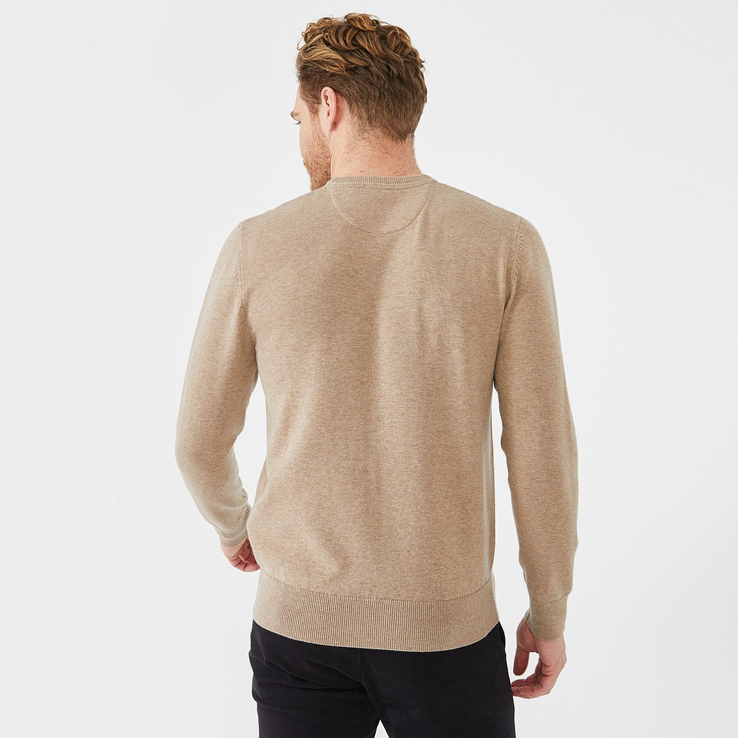 Round-neck beige wool blend sweater