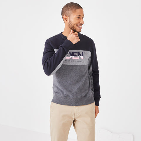 Round-neck sweatshirt in embroidered color-block fleece - Image 1