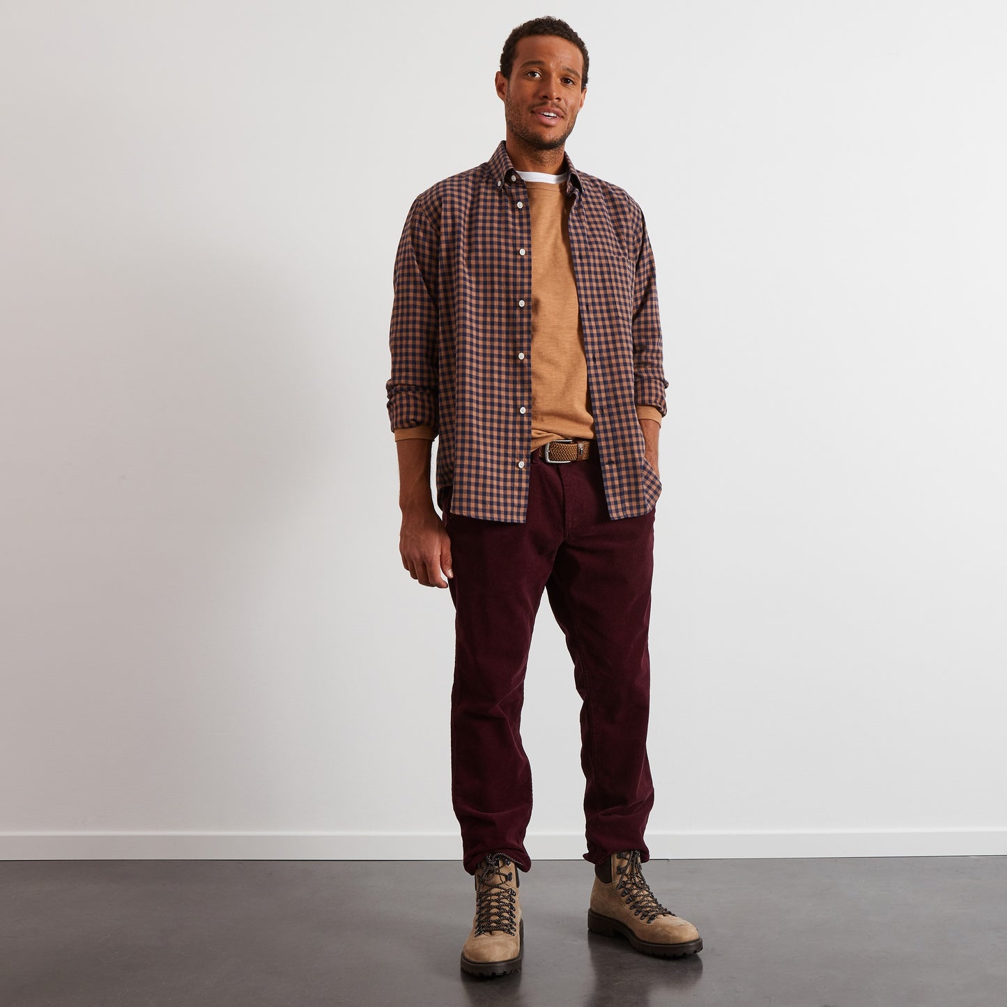Brown checked shirt in cotton