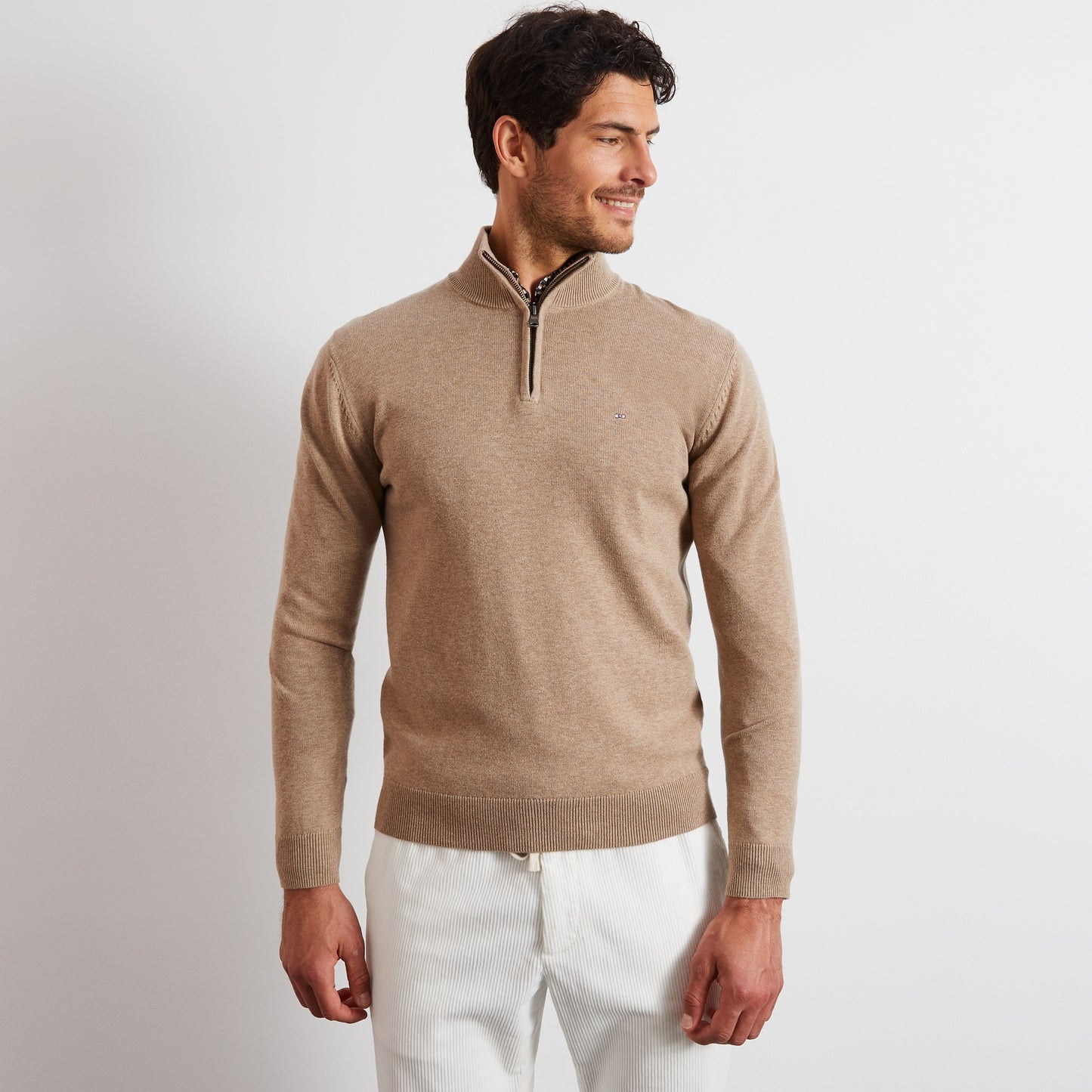 Cable knit jumper with trucker collar