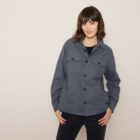 Blue overshirt with houndstooth motif - Image 1